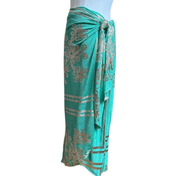 My Story Paris Set Top and Skirt in Green with Metallic Open Long Sleeves Size L - Picture 2 of 16
